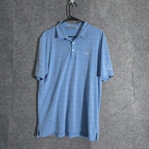 Travis Mathew Golf Polo Shirt Men L Blue Striped Shady Canyon Casual Performance